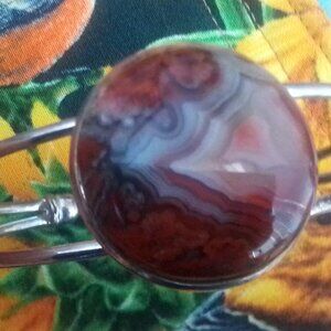 Beautiful Vintage Lace Agate stone Cuff Bracelet